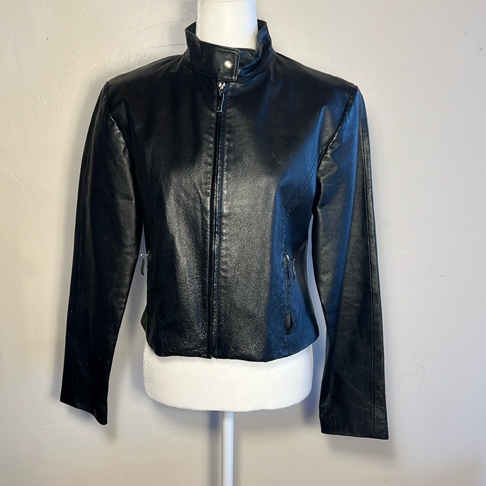 Leather USA Black Cropped Leather Jacket Large